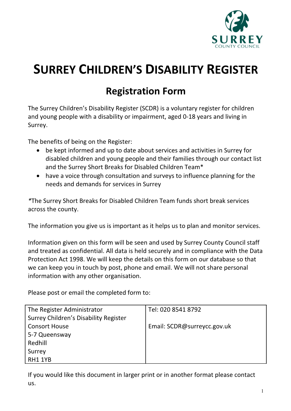 Surrey Children S Disability Register