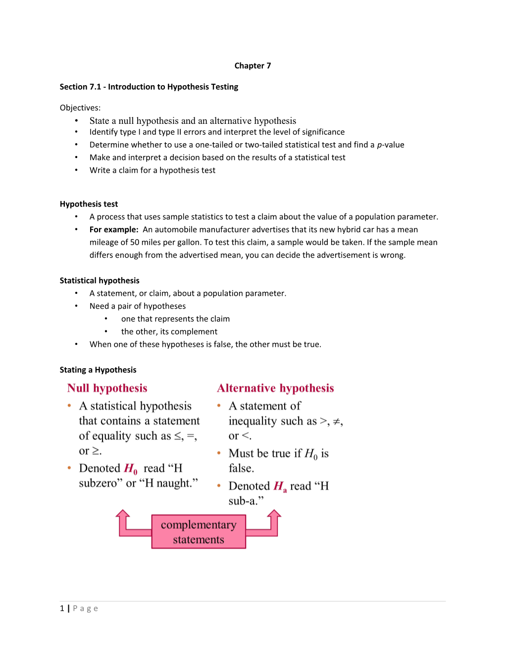 Section 7.1 - Introduction to Hypothesis Testing