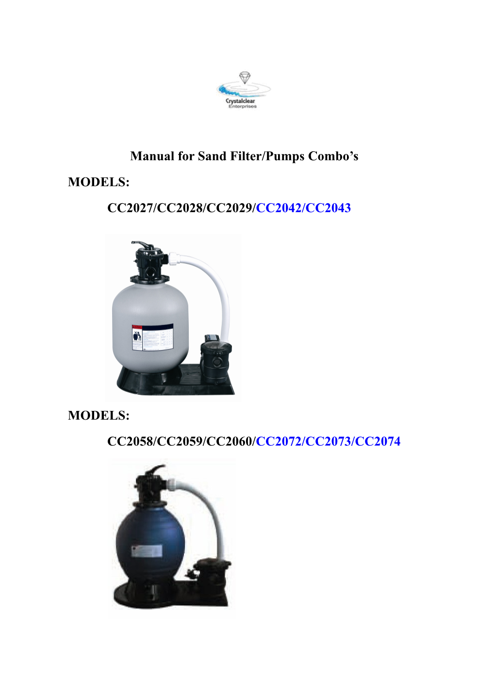 The Manual of Sand Filter with Pumps