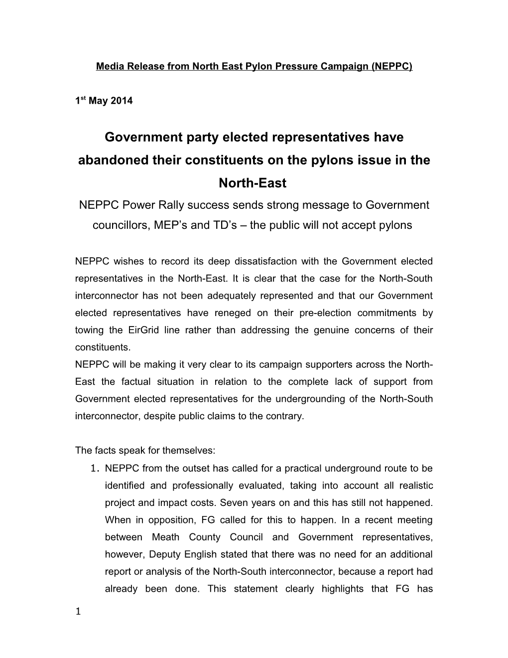 Media Release from North East Pylon Pressure Campaign (NEPPC)