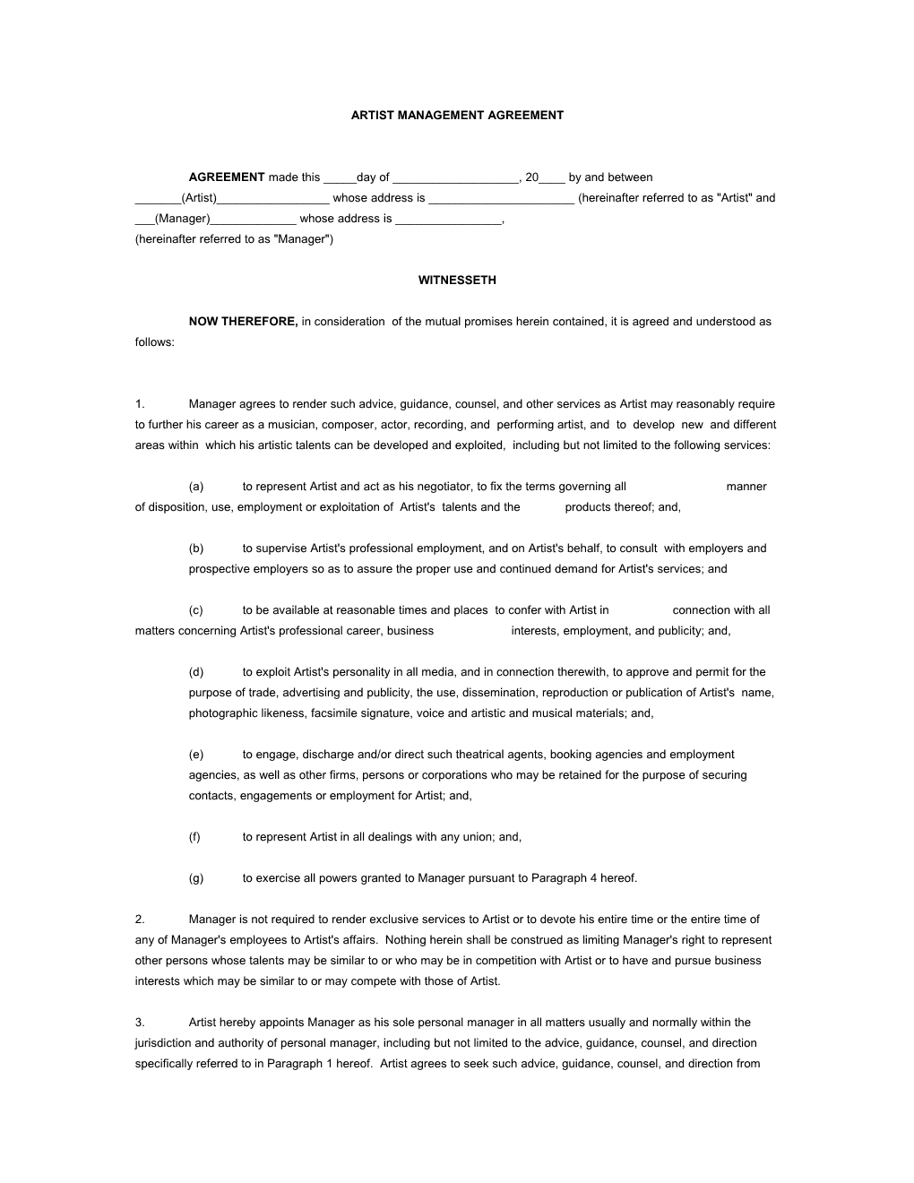 Artist Management Agreement