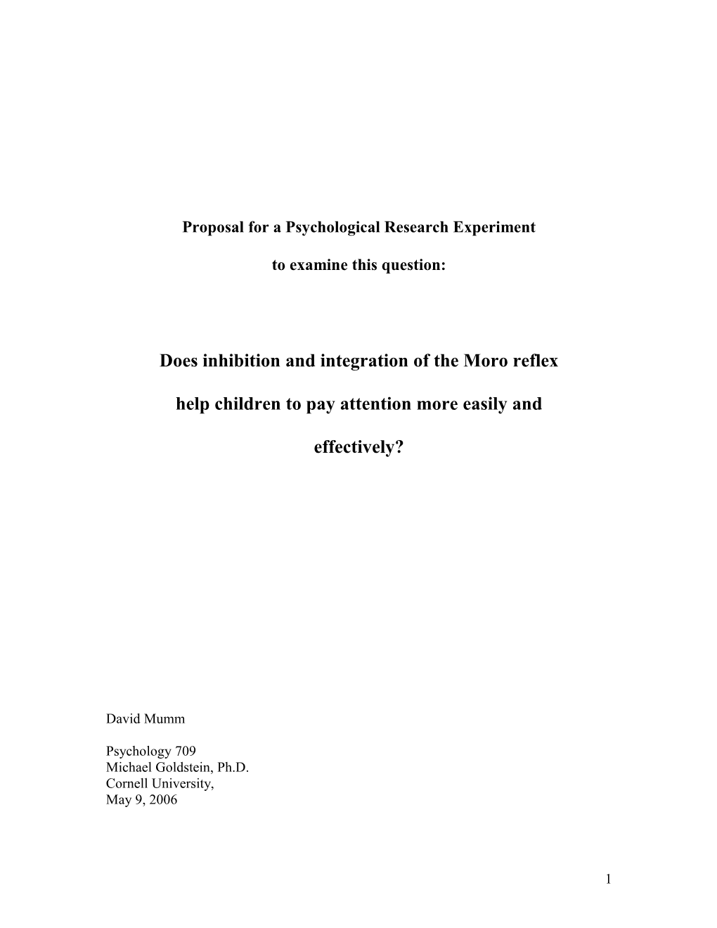 Proposal for a Psychological Research Experiment