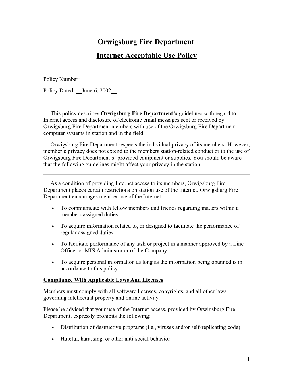Internet Acceptable Use Policy