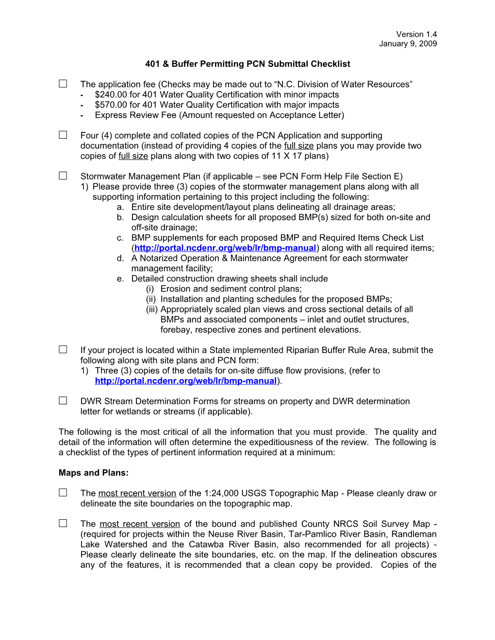 401 Oversight/Express Permitting Submittal Checklist