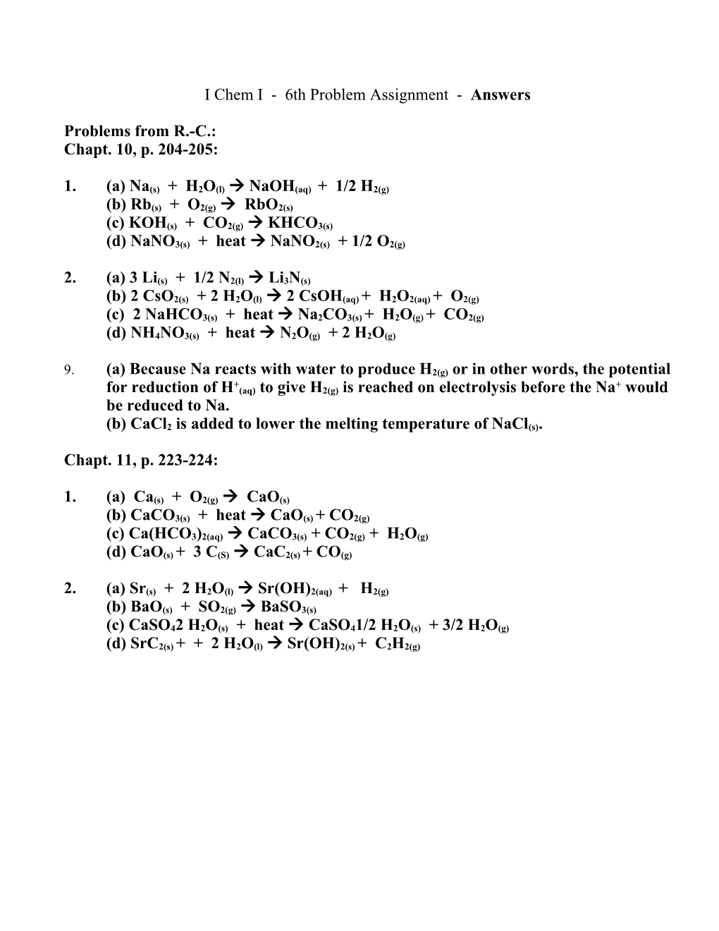 I Chem I - 3Rd Problem Assignment - Due February 27, 1998