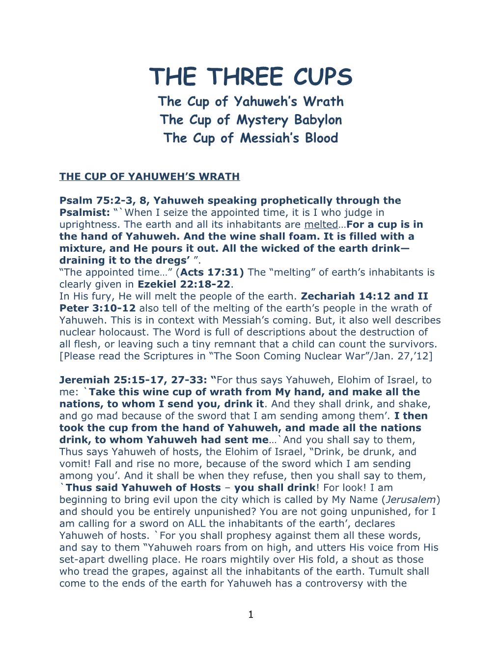 The Cup of Yahuweh S Wrath