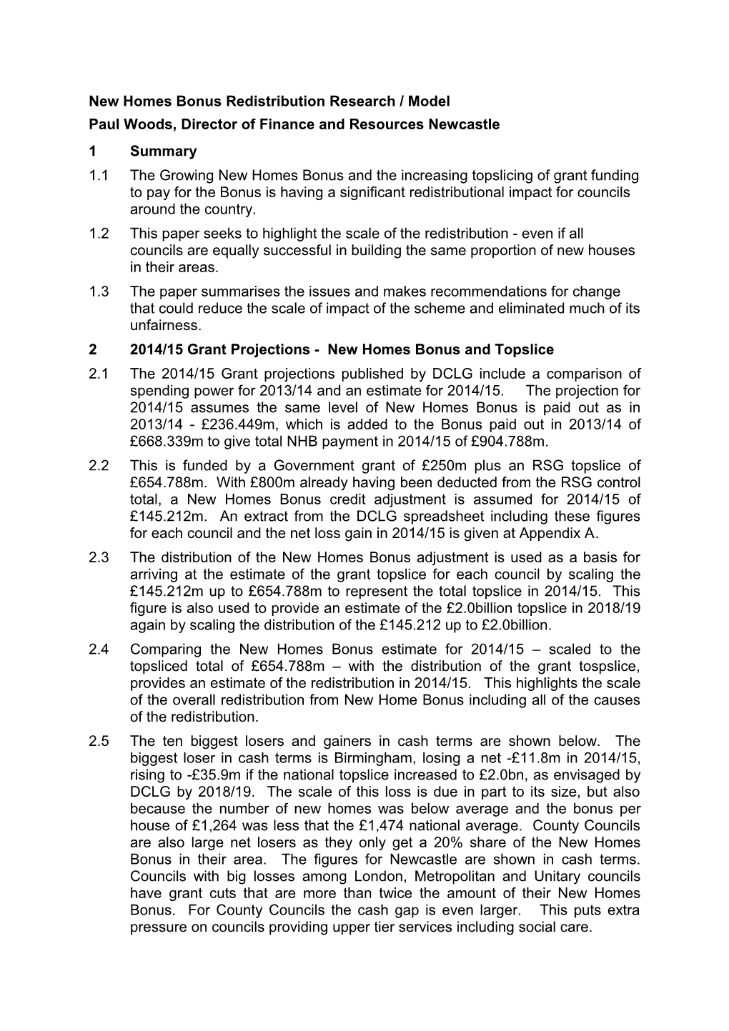 New Homes Bonus Redistribution Research / Model