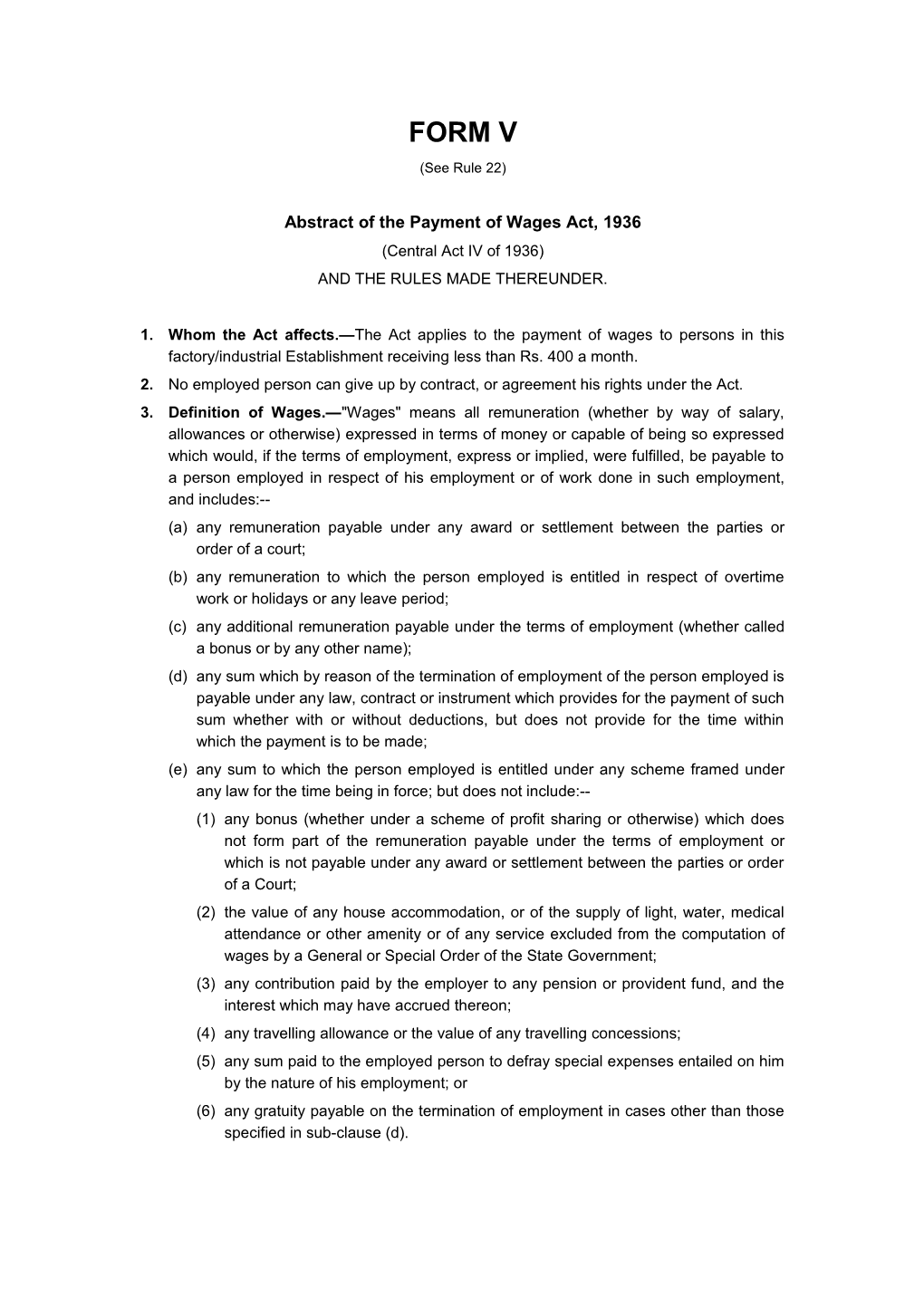 Abstract of the Payment of Wages Act, 1936