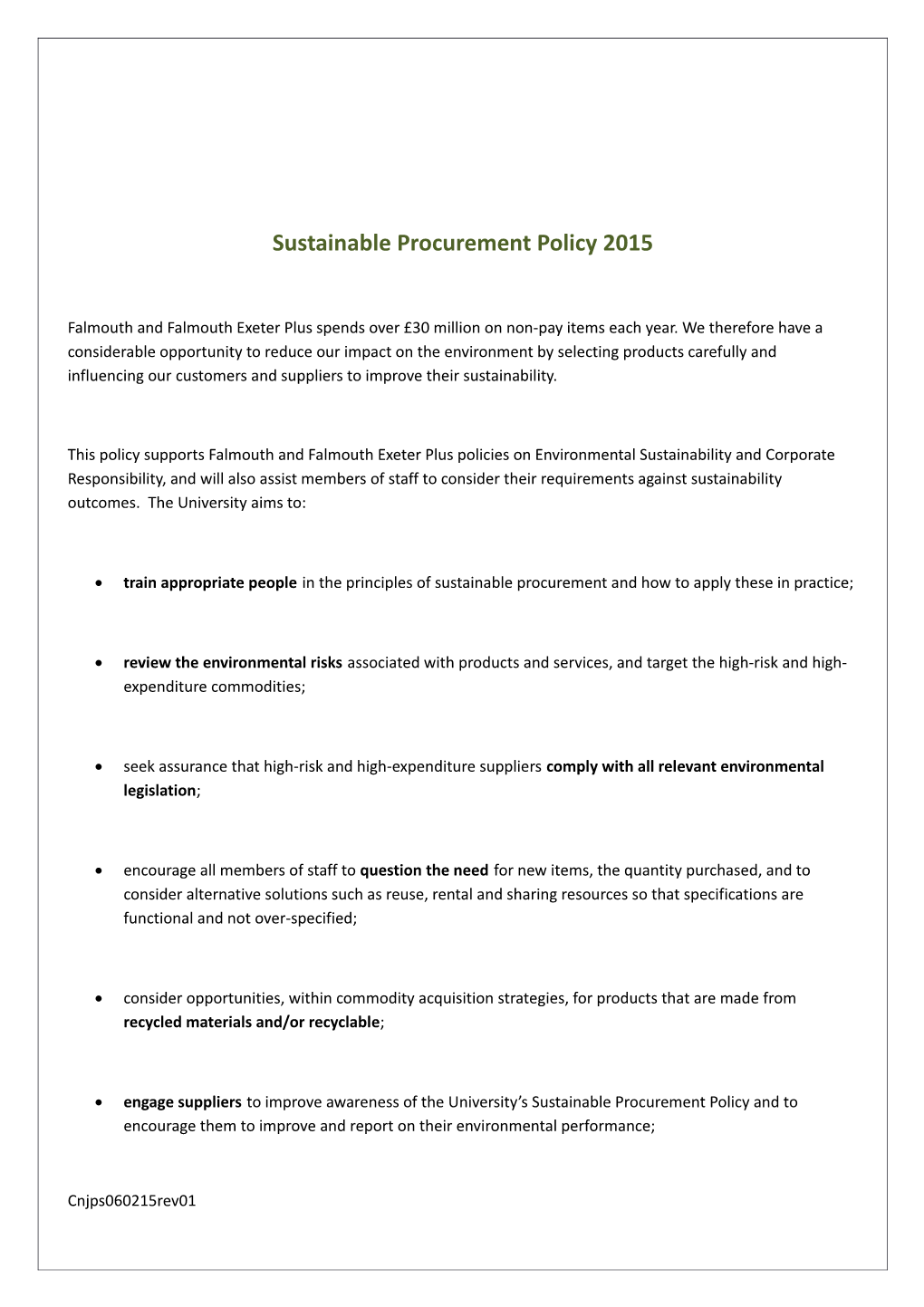 Sustainable Procurement Policy 2015