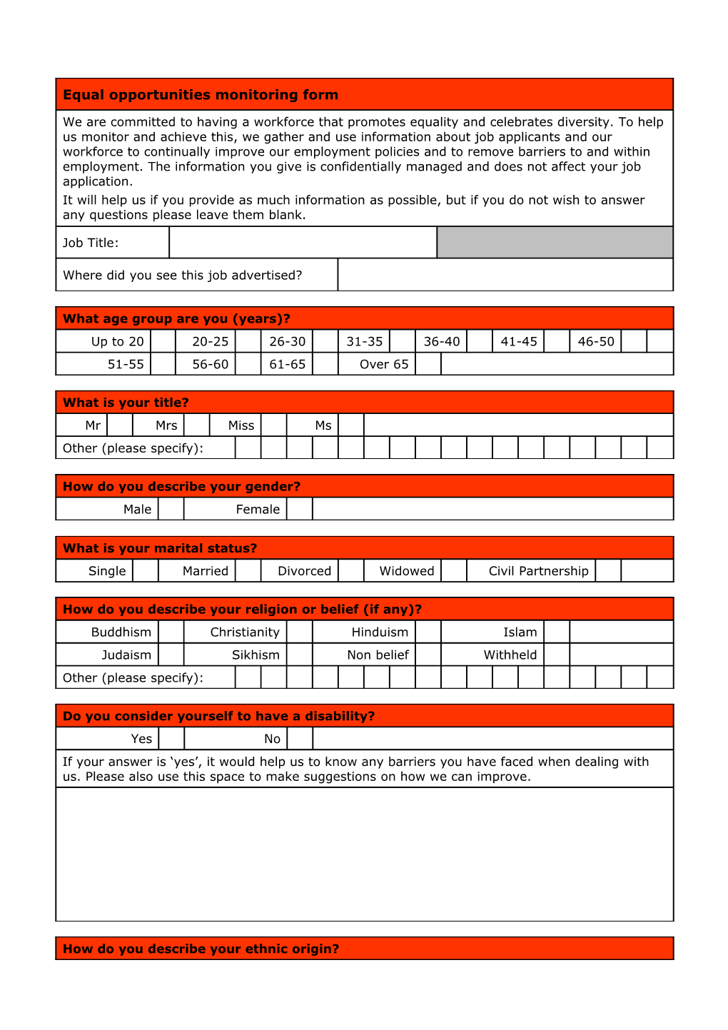 Part 14: Equal Opportunities Monitoring Form