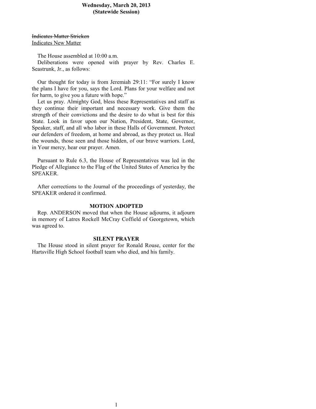 House Journal for Mar. 20, 2013 - South Carolina Legislature Online