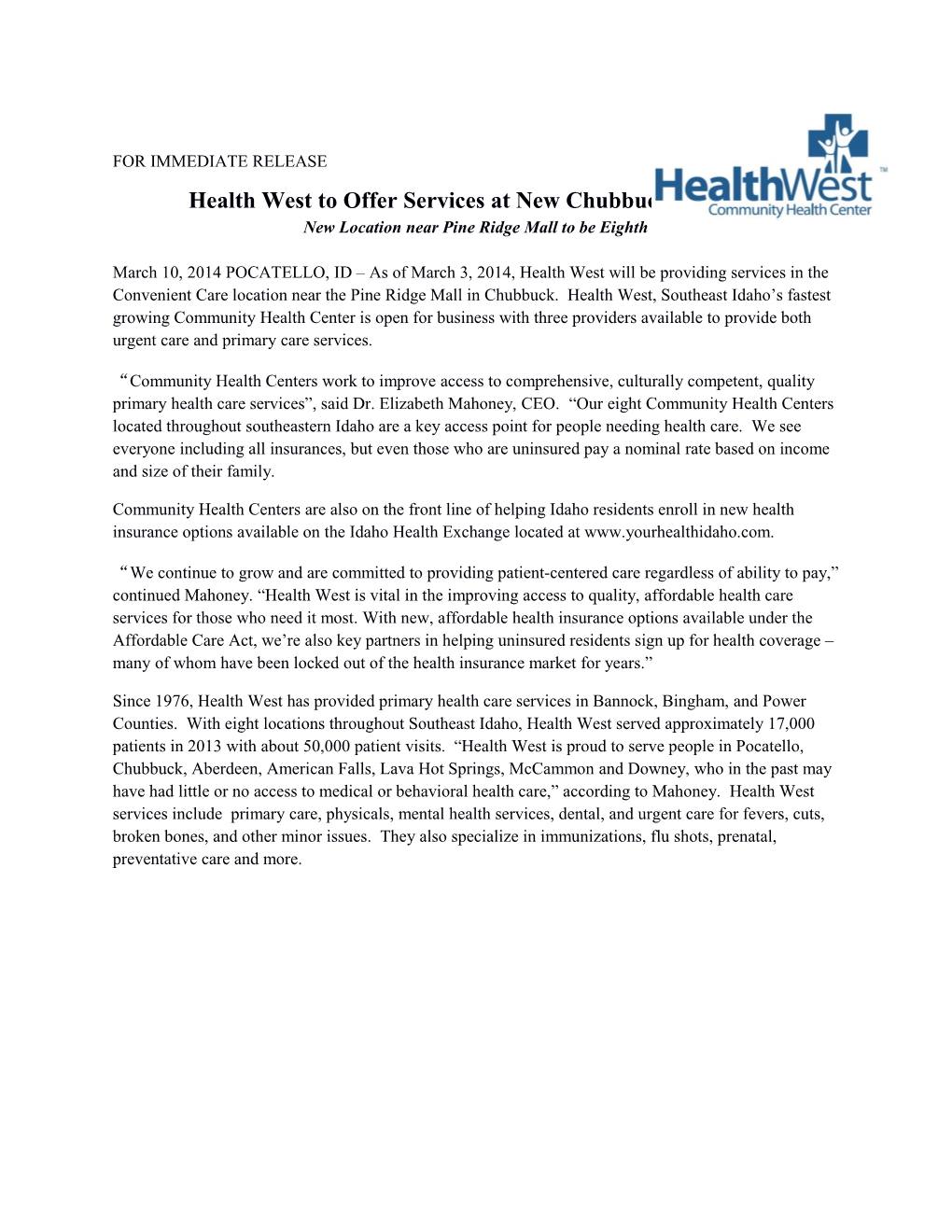 Health West to Offer Services at New Chubbuck Location