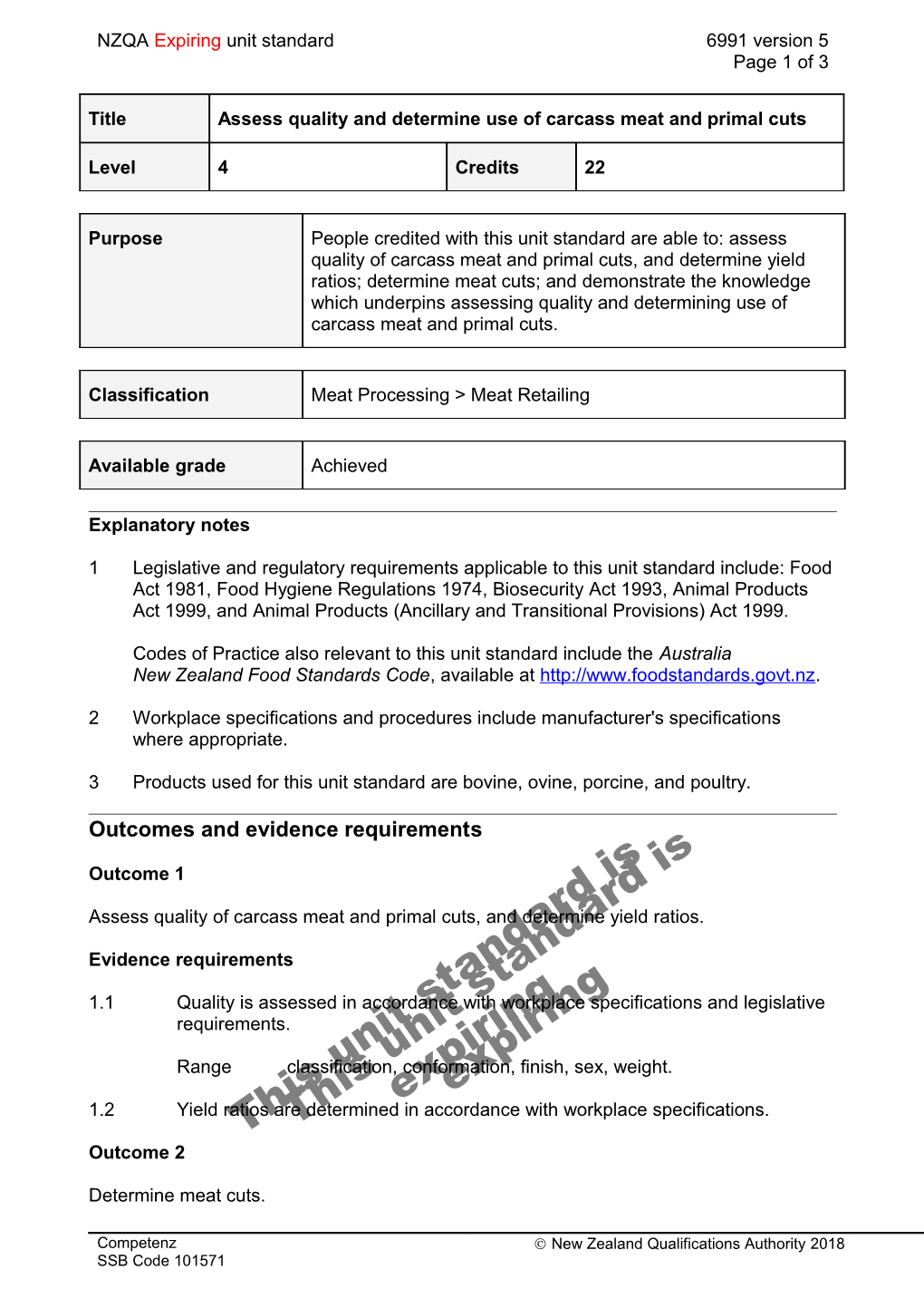 6991 Assess Quality and Determine Use of Carcass Meat and Primal Cuts