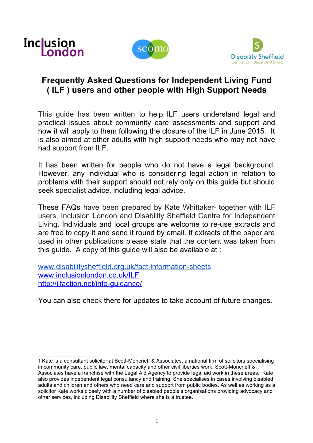 Frequently Asked Questions for Independent Living Fund