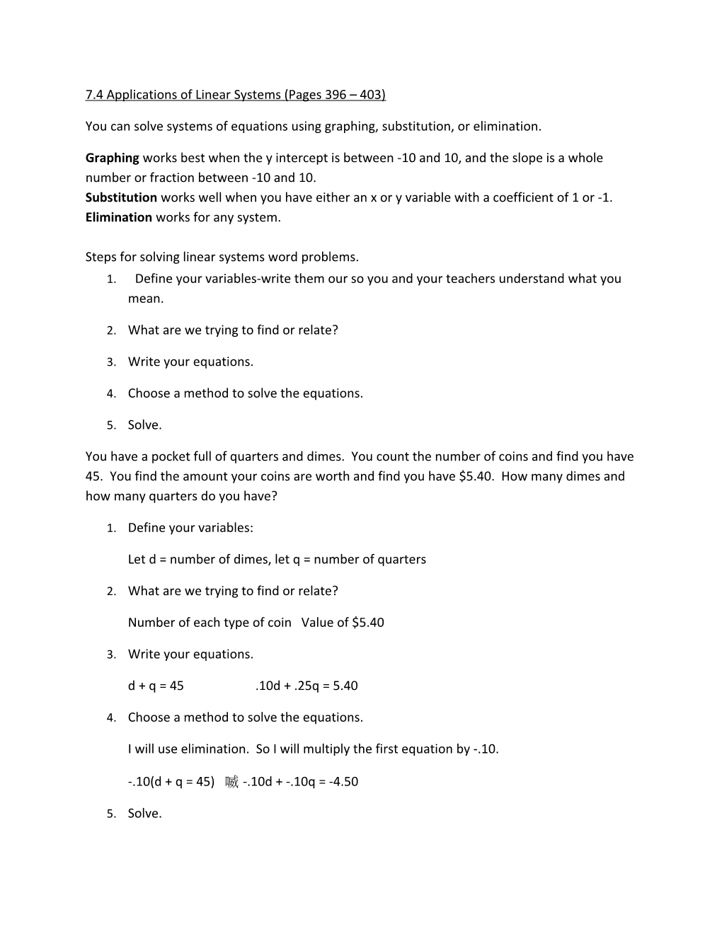 7.4 Applications of Linear Systems (Pages 396 403)