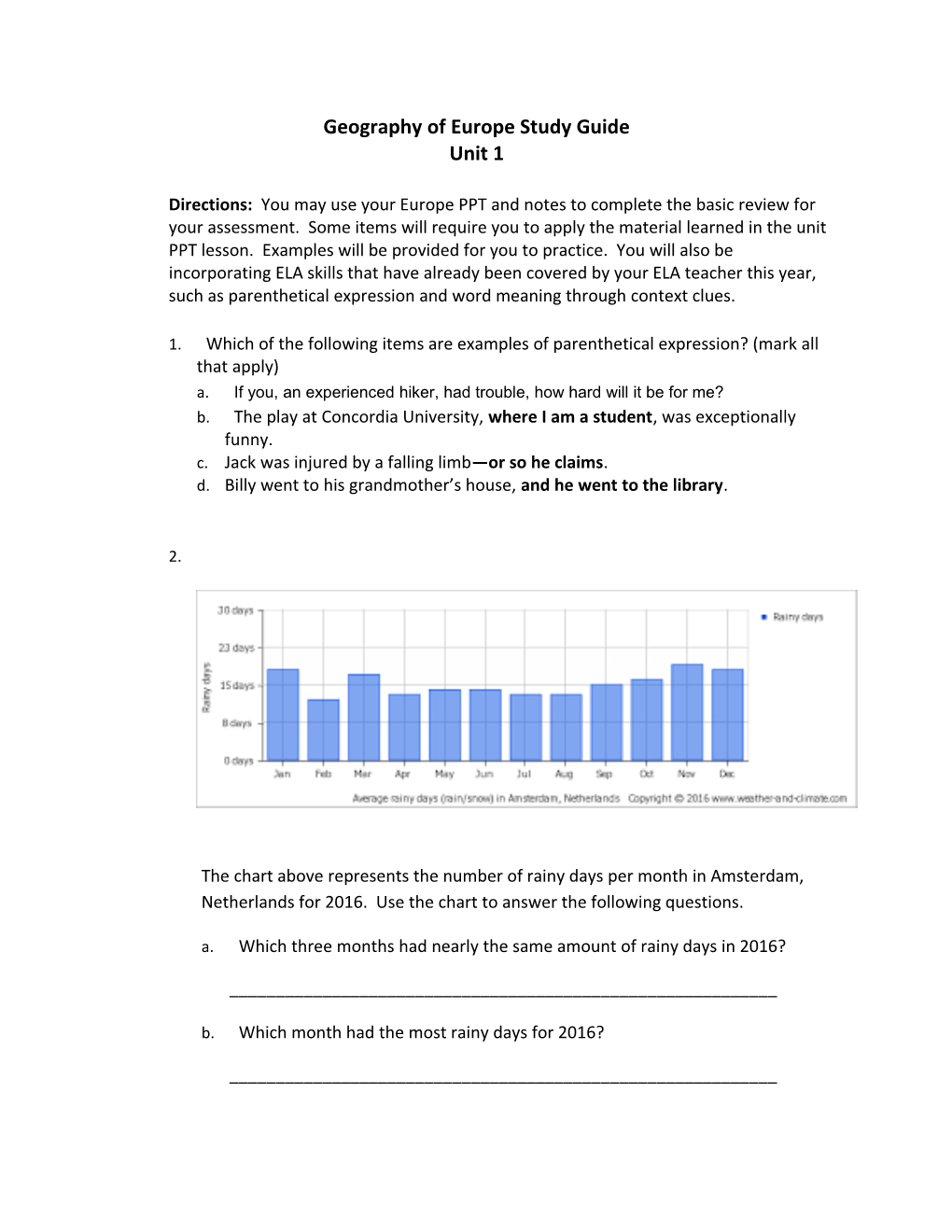 Geography of Europe Study Guide