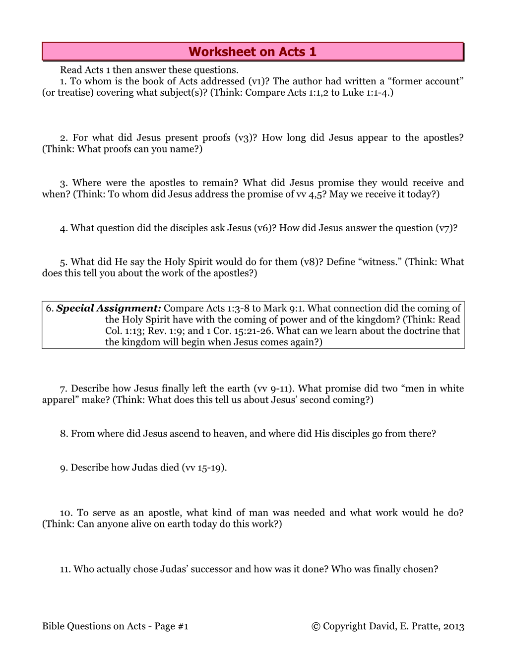 Read Acts 1 Then Answer These Questions