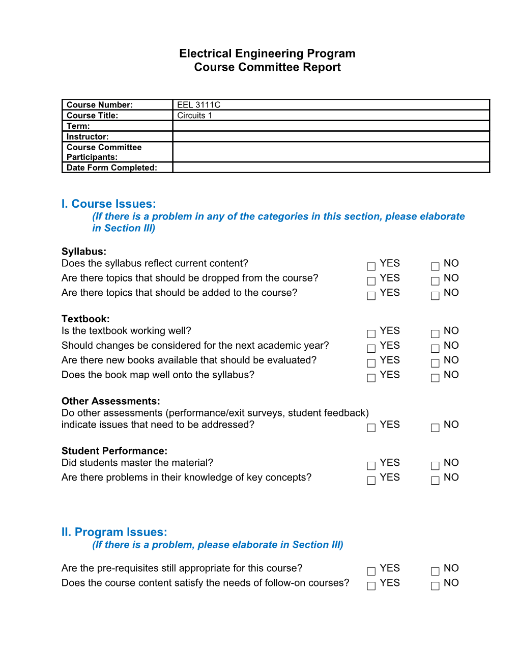 Course Evaluation Template