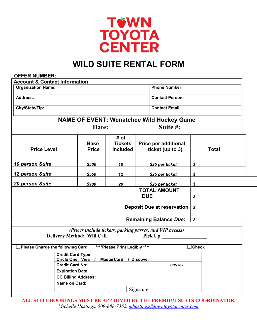 Wild Suite Rental Form