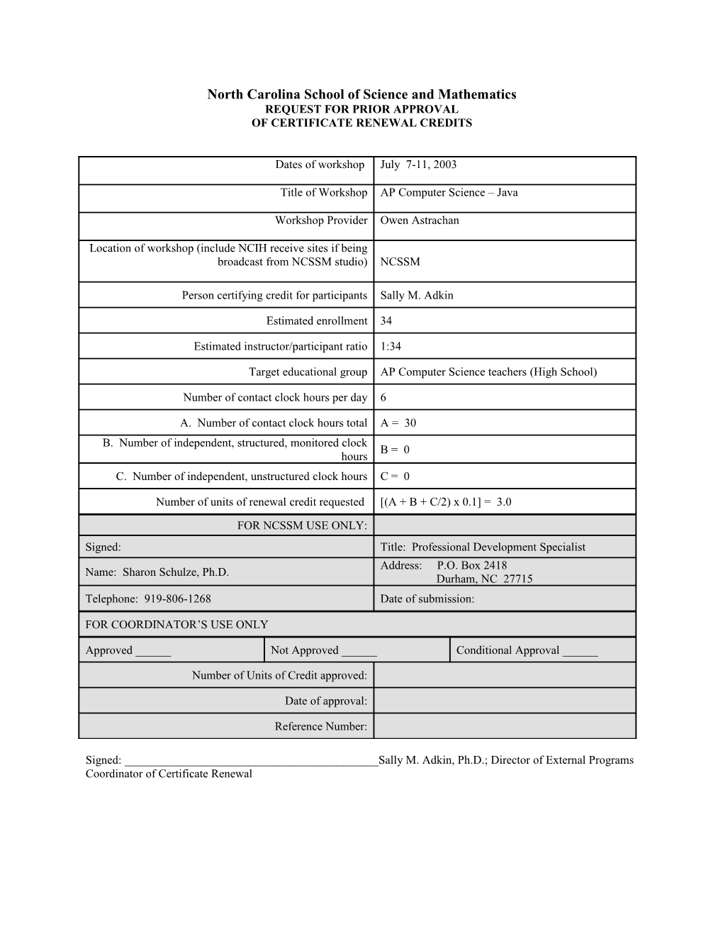 Criteria for Continuing Education Units (CEU S)