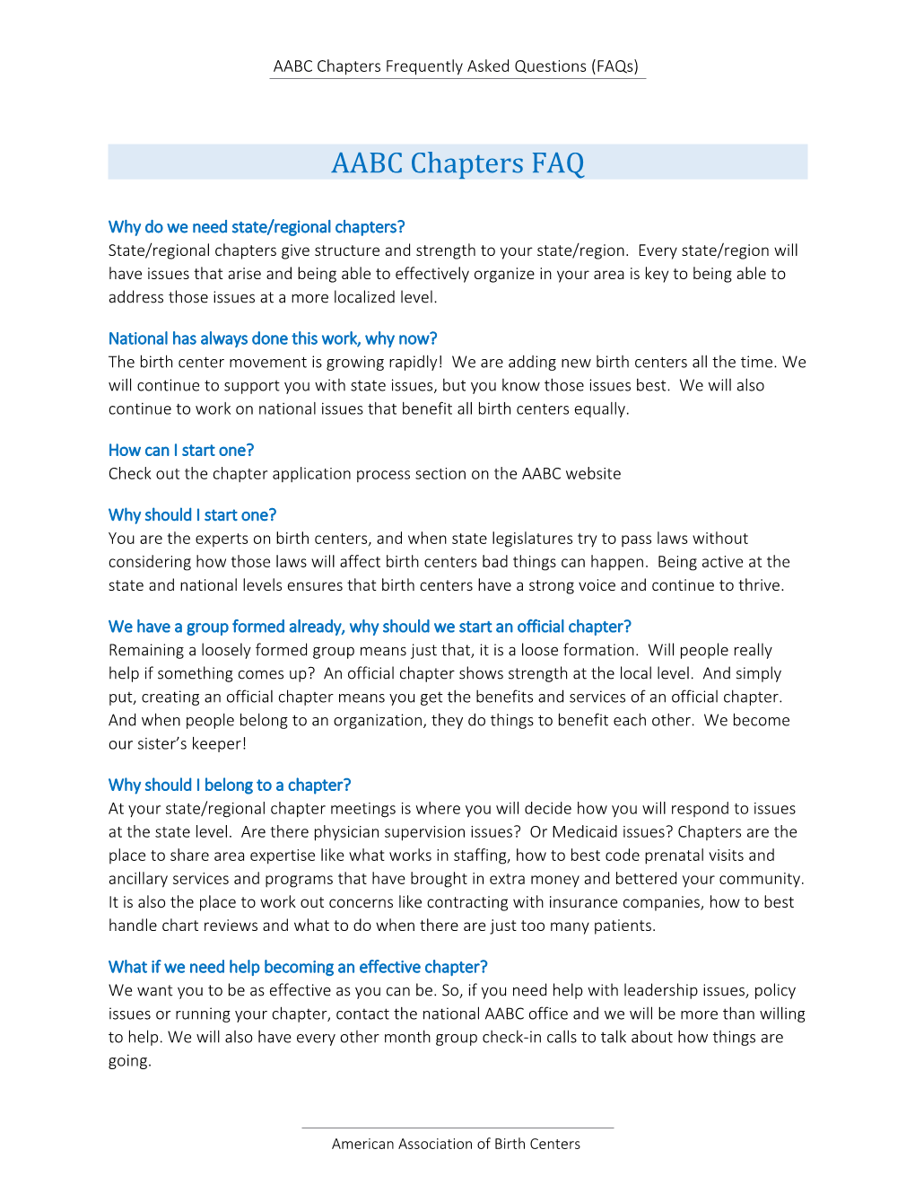 AABC Chapters Frequently Asked Questions (Faqs)