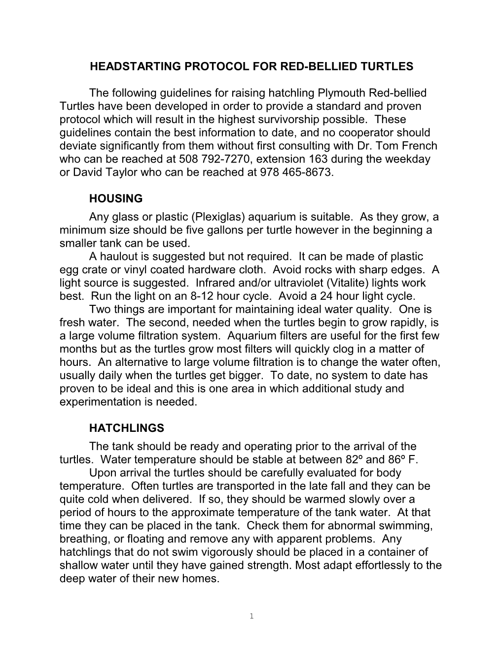 Headstarting Protocol for Red-Bellied Turtles