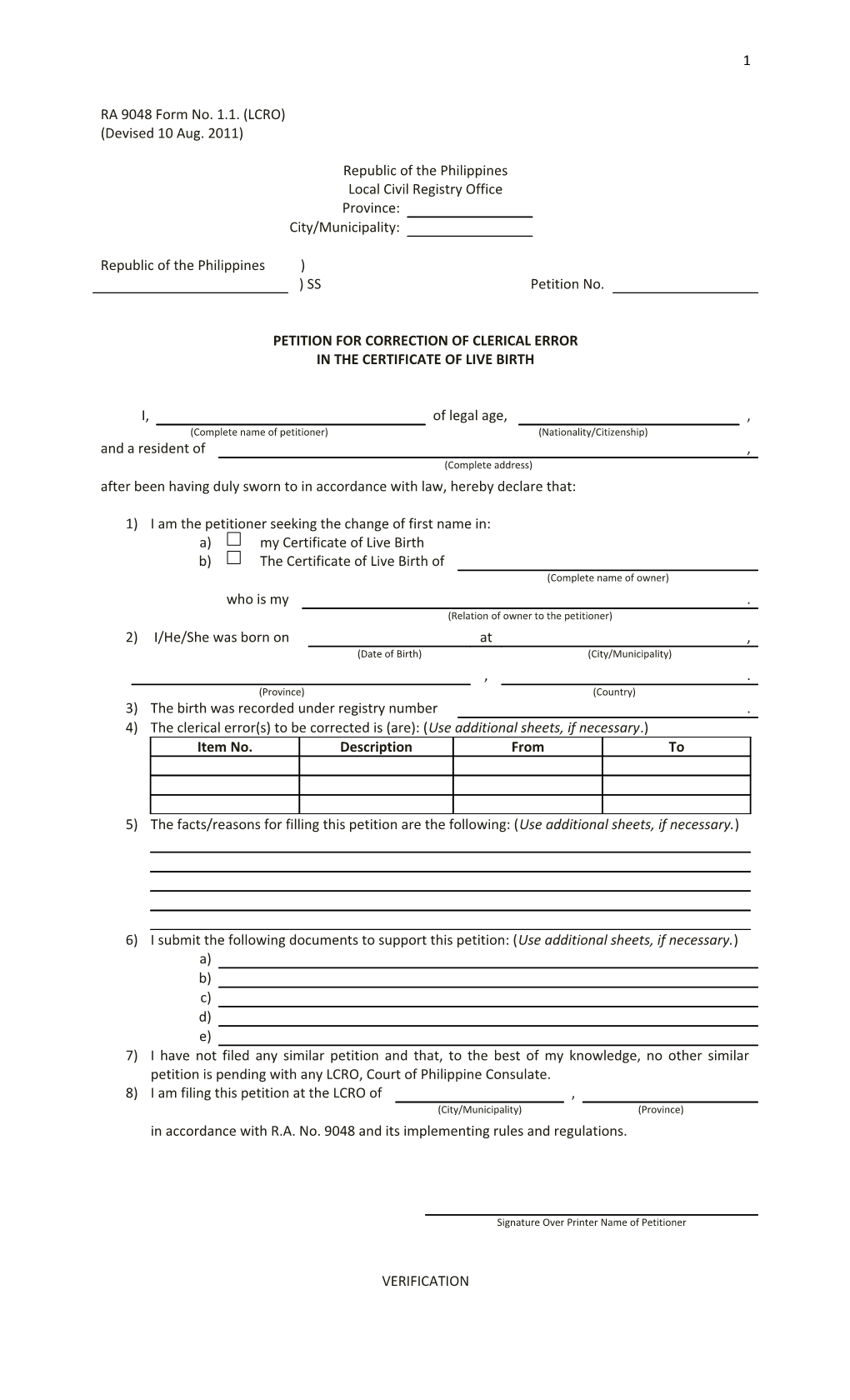 Petition for Correction of Clerical Error