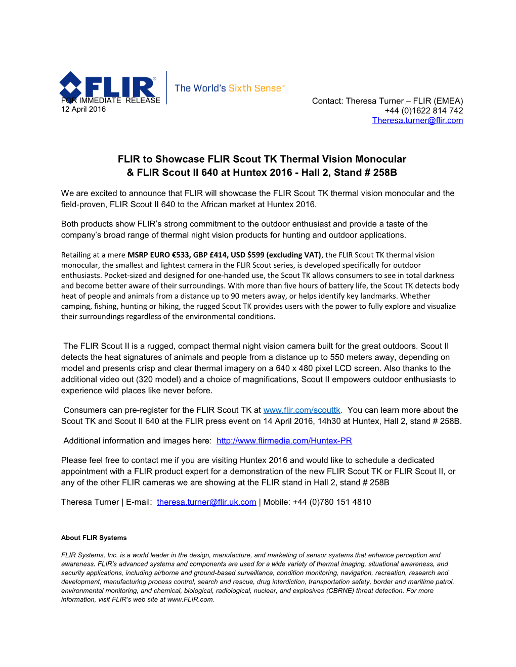 FLIR to Showcase FLIR Scout TK Thermal Vision Monocular & FLIR Scout II 640 at Huntex