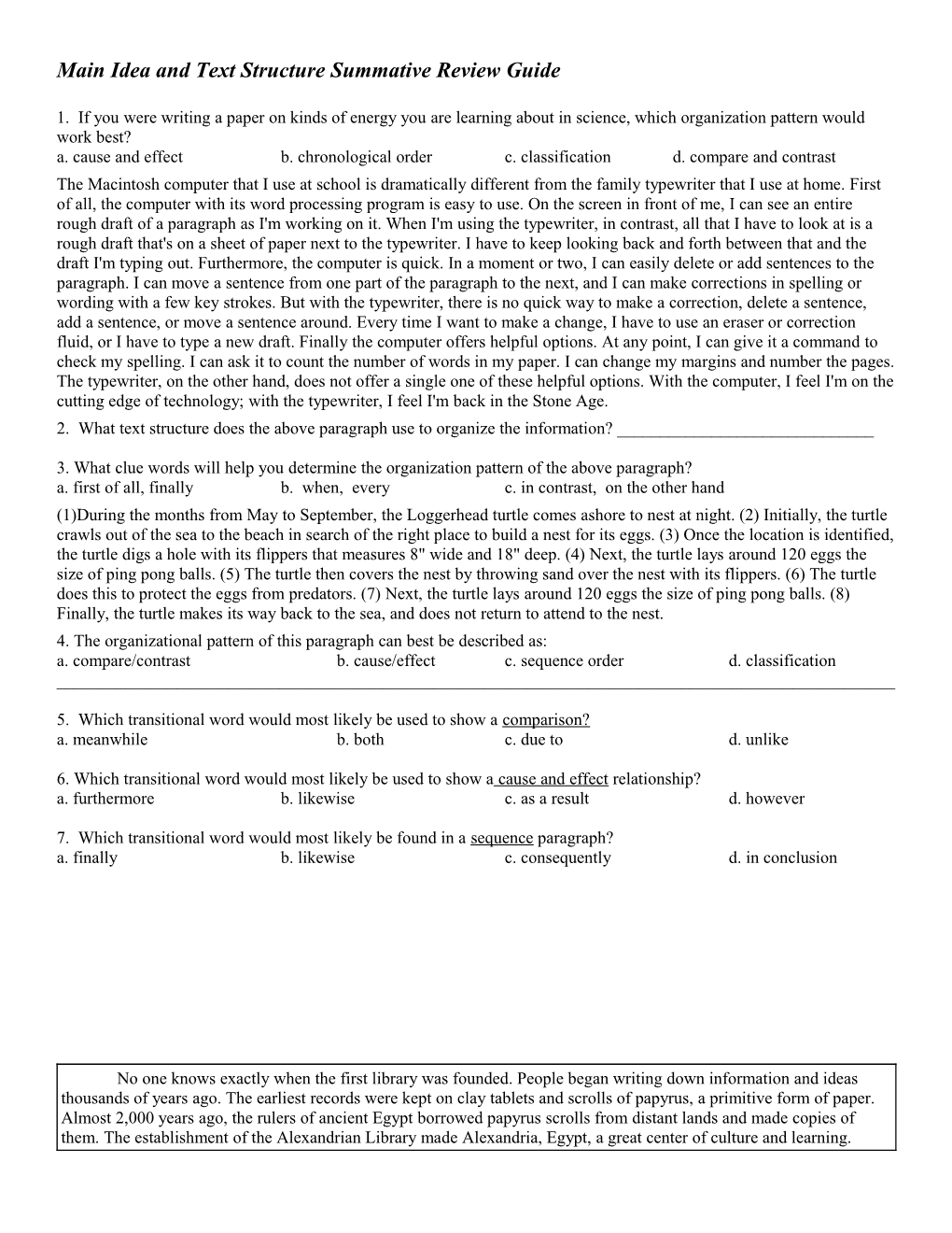 Main Idea and Text Structure Summative Review Guide