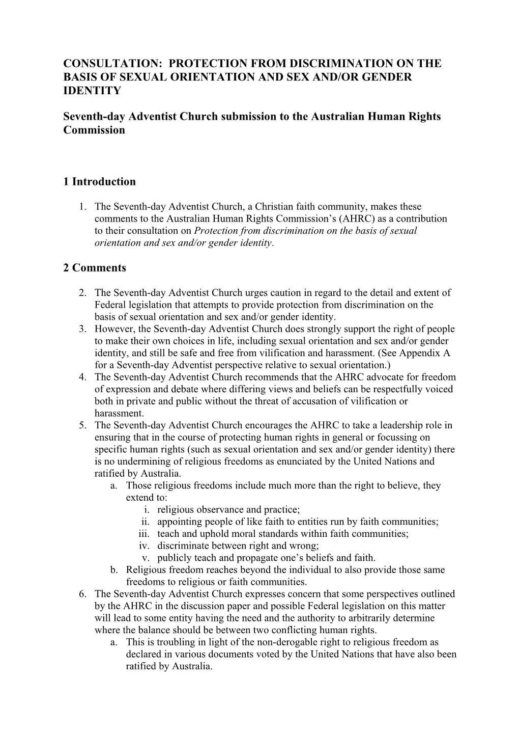 Consultation: Protection from Discrimination on the Basis of Sexual Orientation and Sex