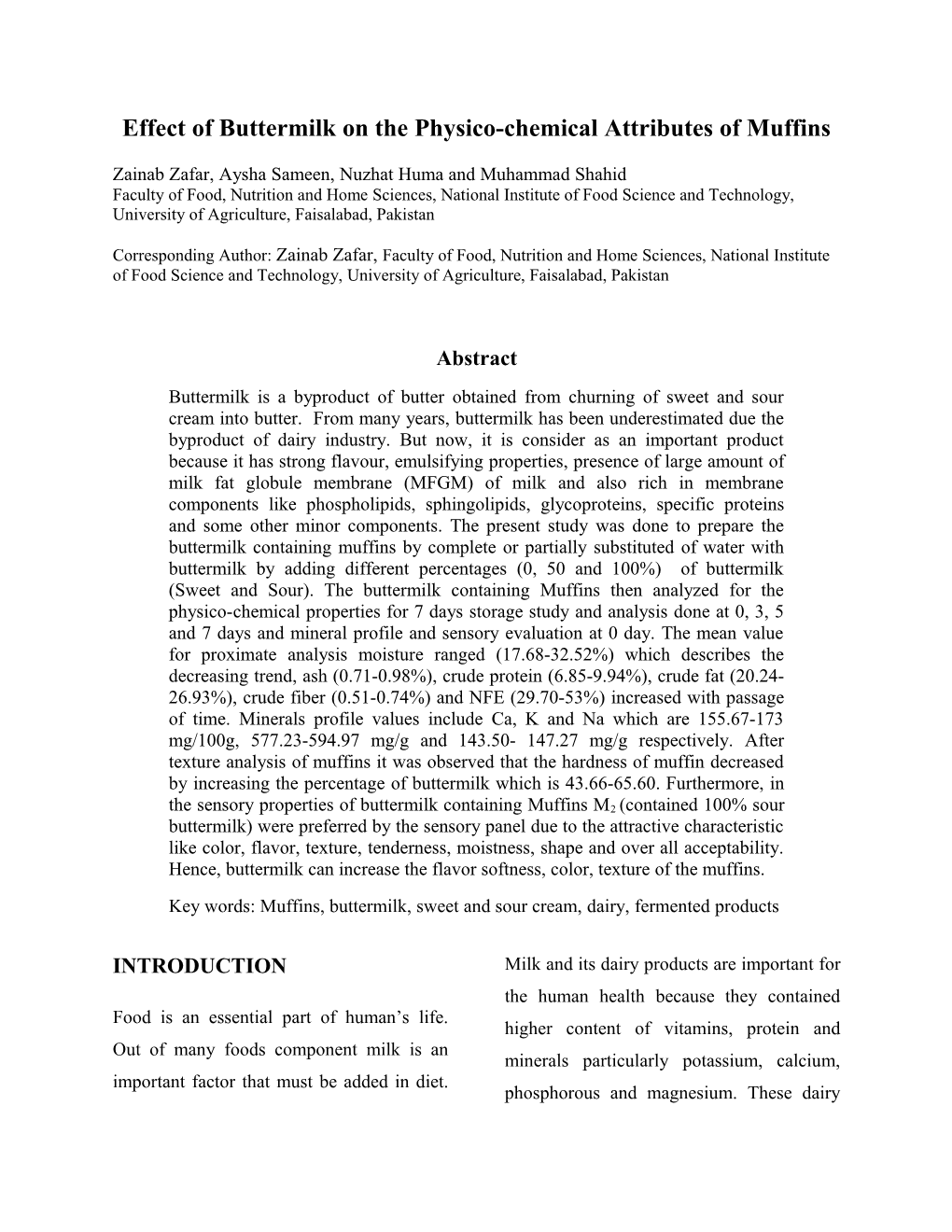 Effect of Buttermilk on the Physico-Chemical Attributes of Muffins