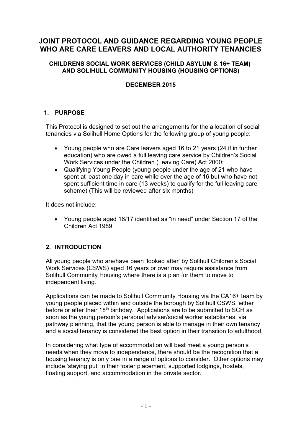 Joint Protocol and Guidance Regarding Care Leavers