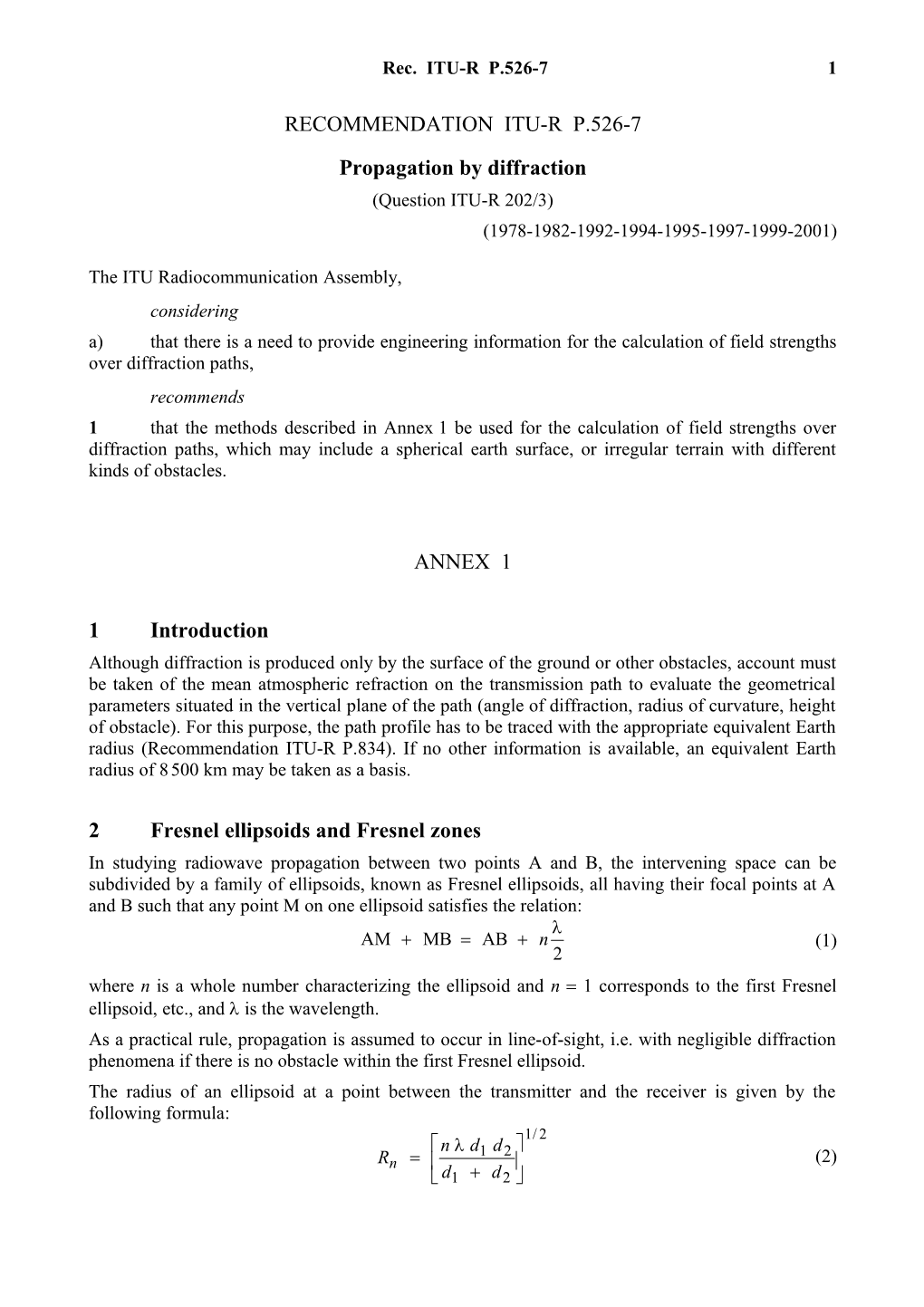 RECOMMENDATION ITU-R P.526-7 - Propagation by Diffraction