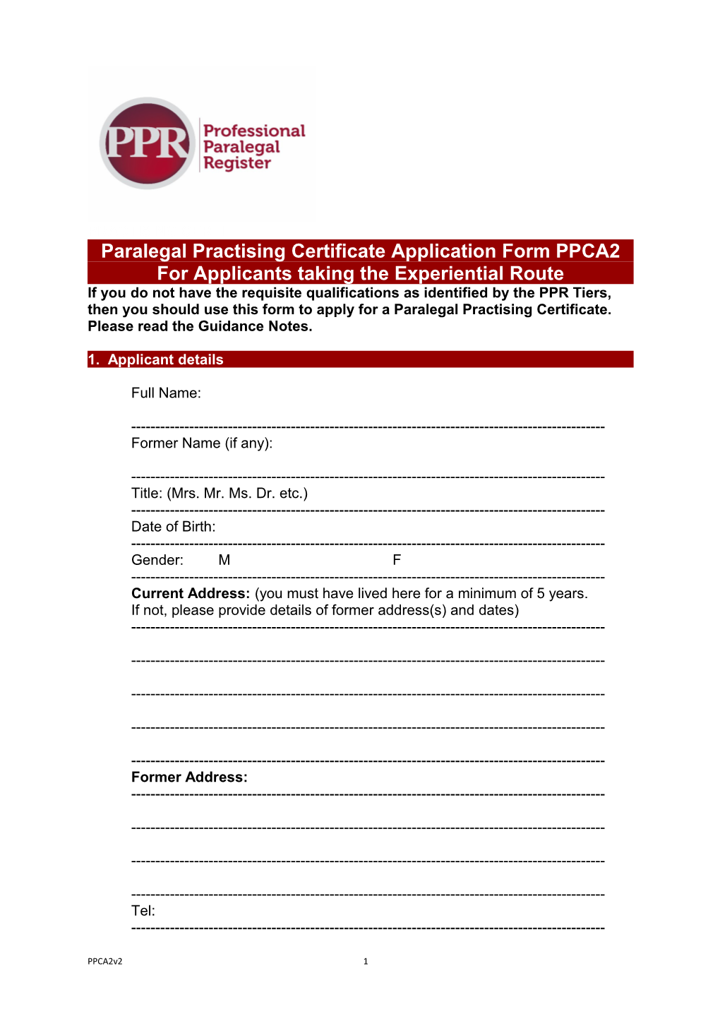Paralegal Practising Certificate Application Form PPCA2