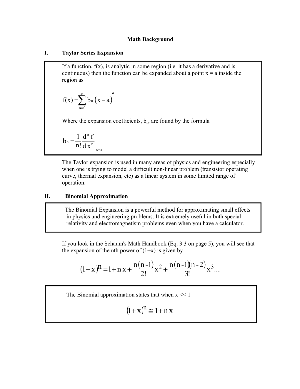I. Taylor Series Expansion