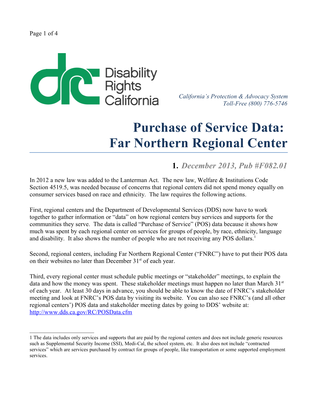Purchase of Service Data: Far Northern Regional Center