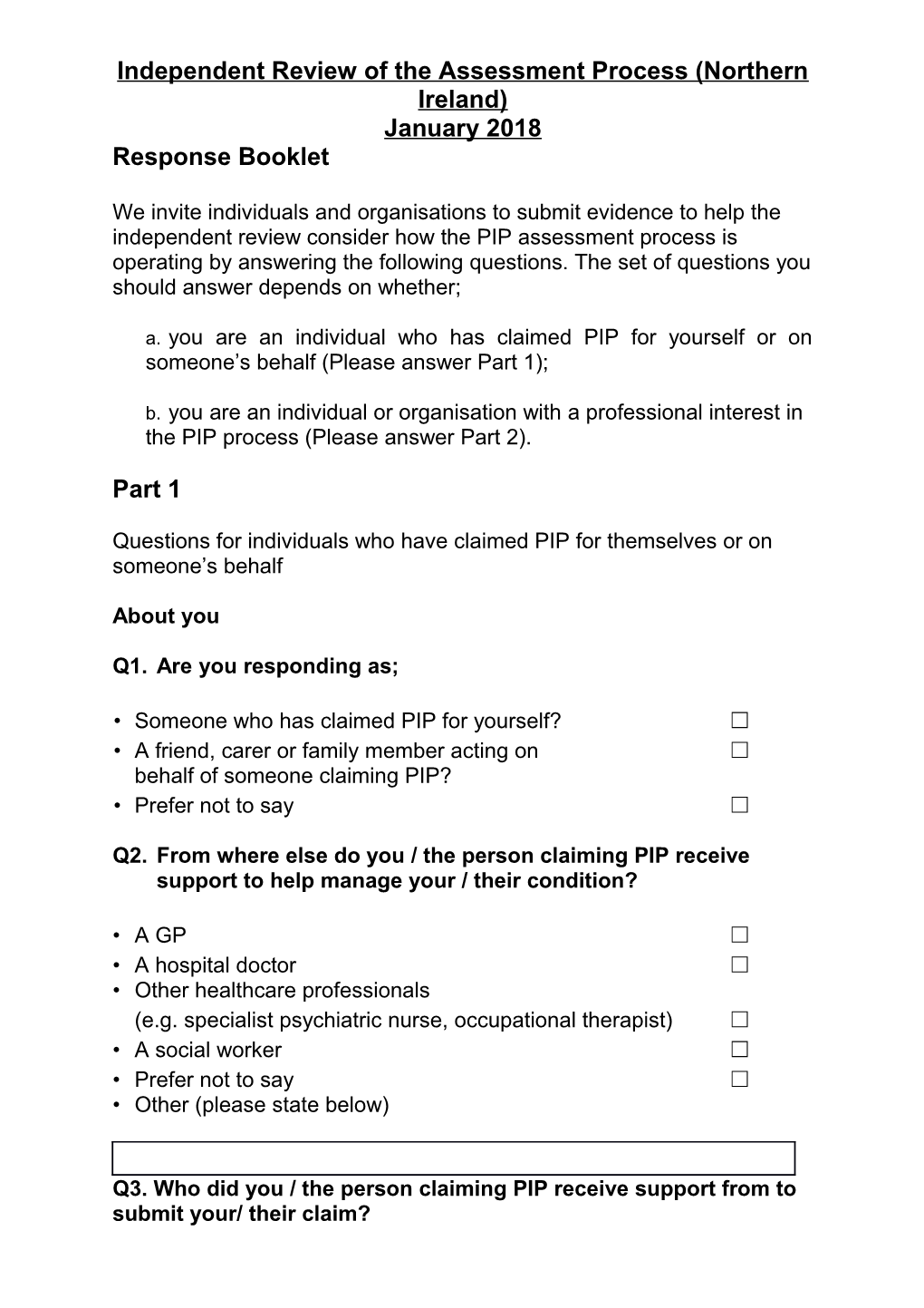 Independent Review of the Assessment Process (Northern Ireland)