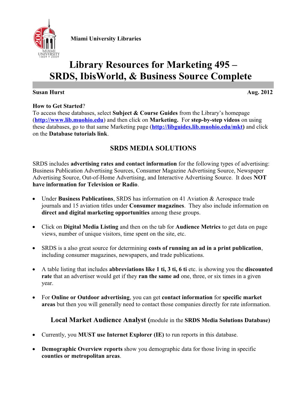 Library Resources for Marketing 495