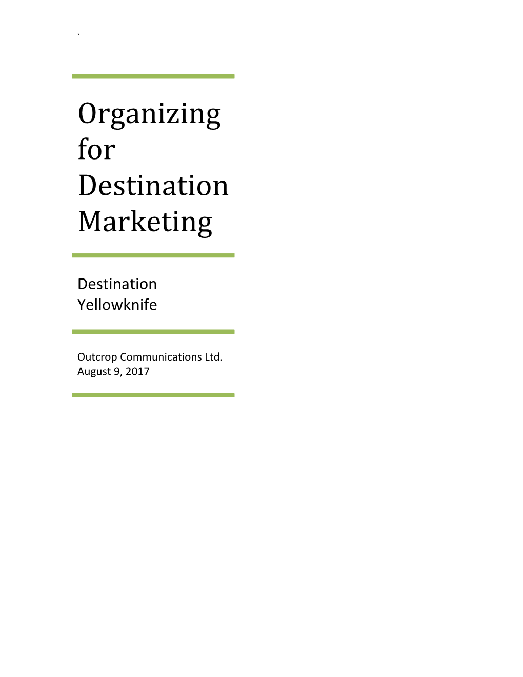 Organizing for Destination Marketing