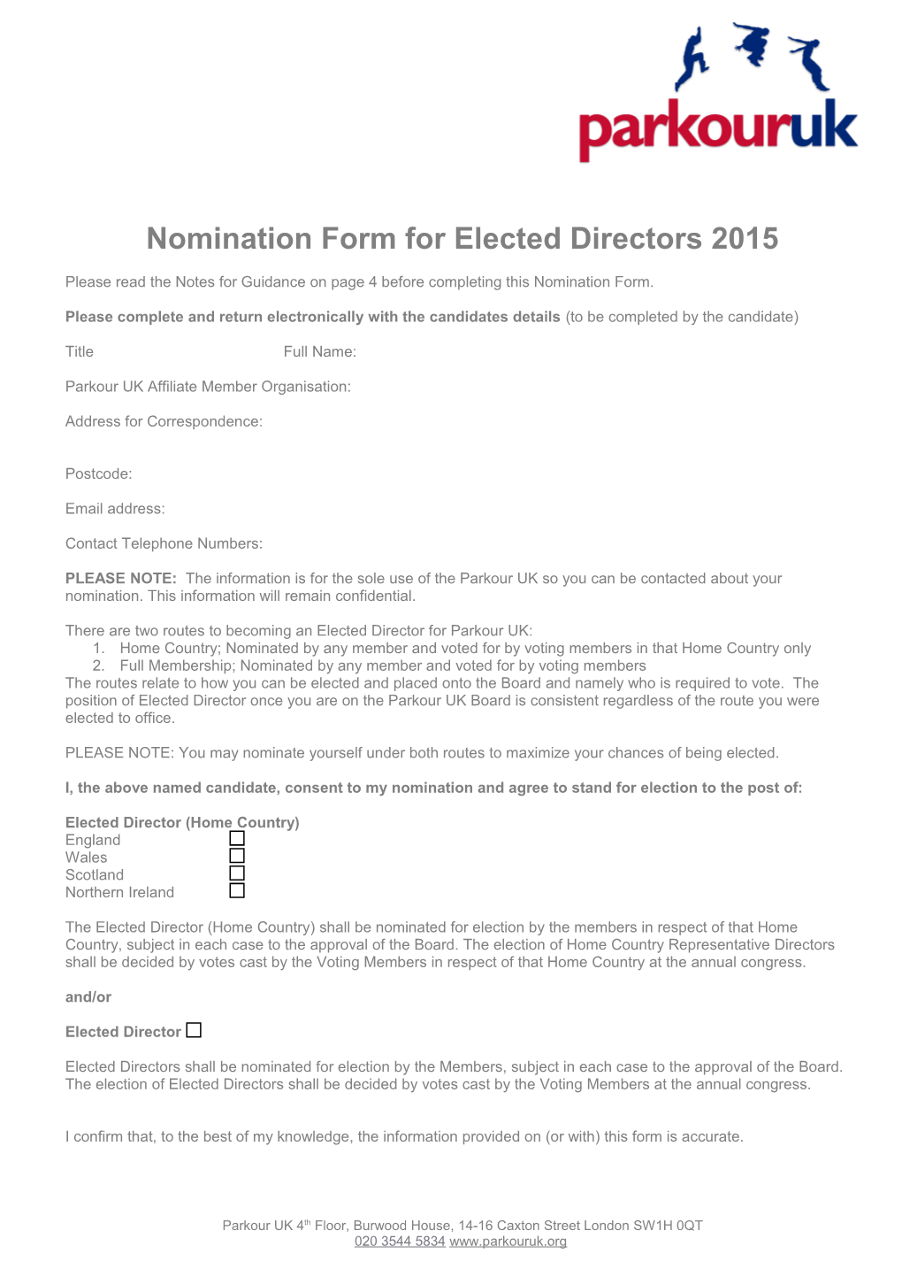 Nomination Form for Elected Directors 2015