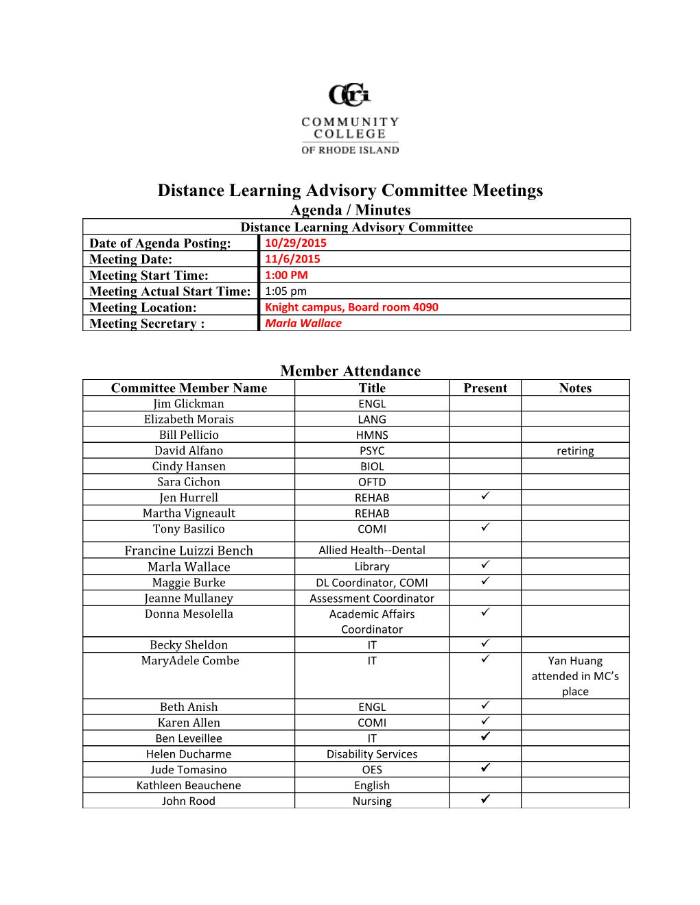 Distance Learning Advisory Committee Meetings