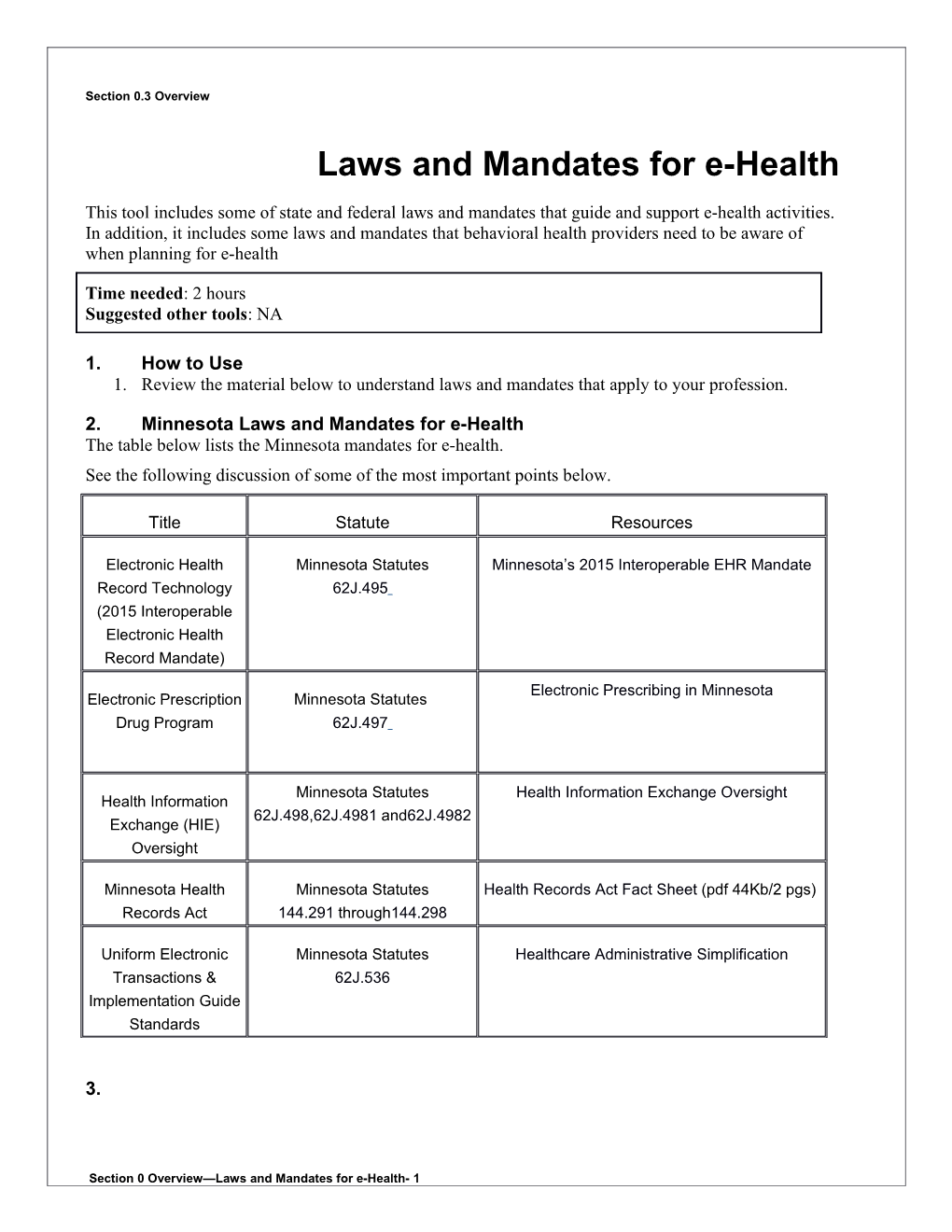 0 Laws and Mandates for E-Health