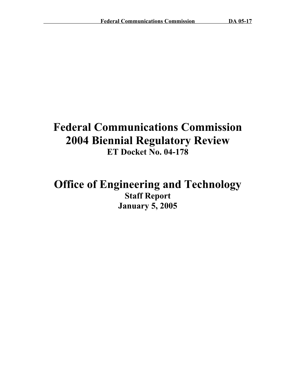 Federal Communications Commission DA 05-17