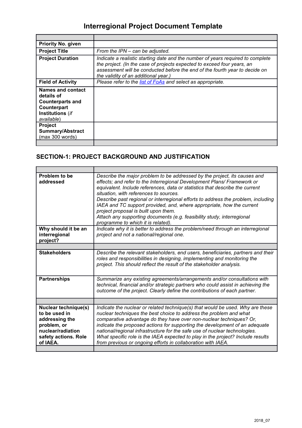 Regional Project Document Template (Category A)