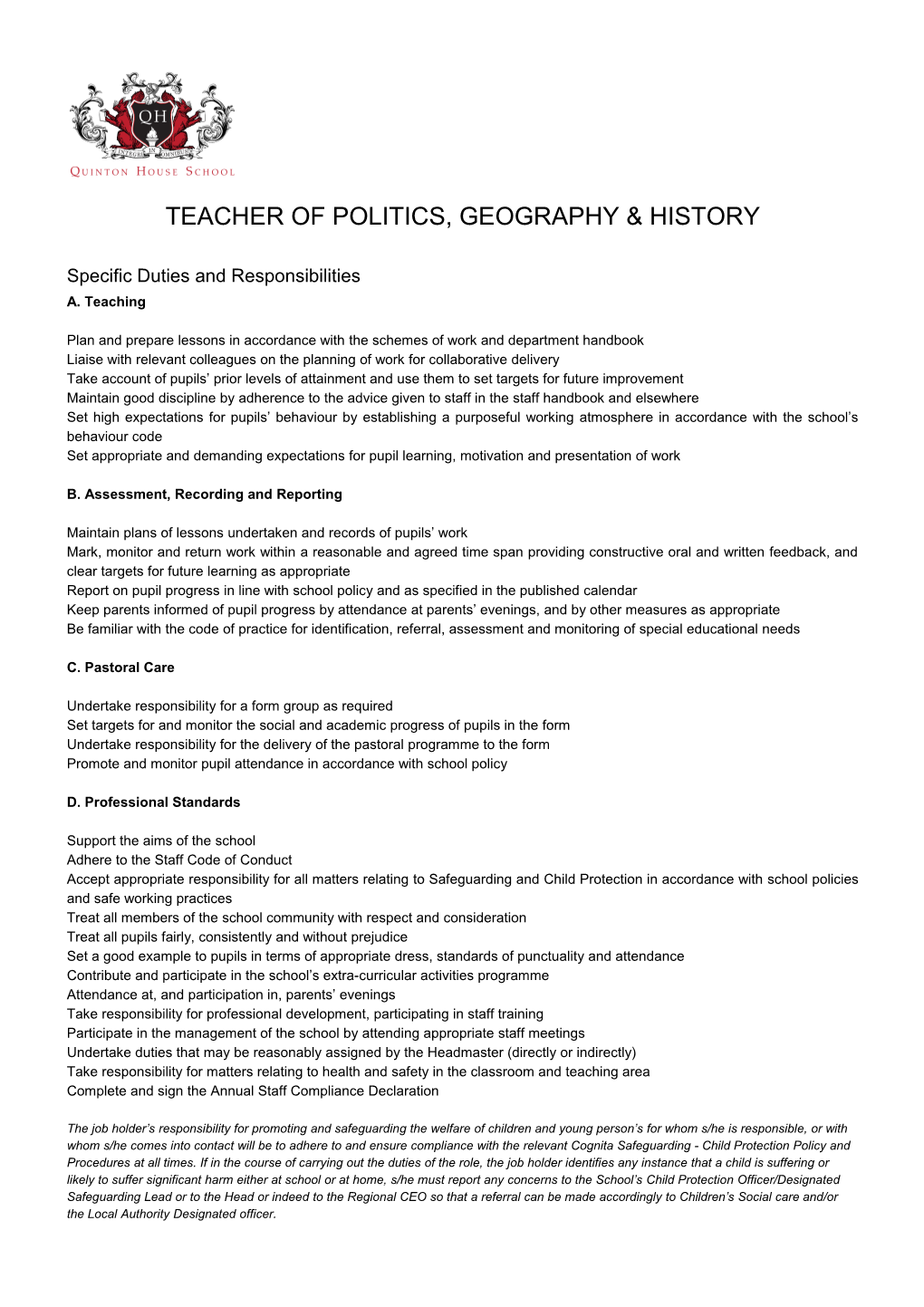 Teacher of Politics, Geography & History