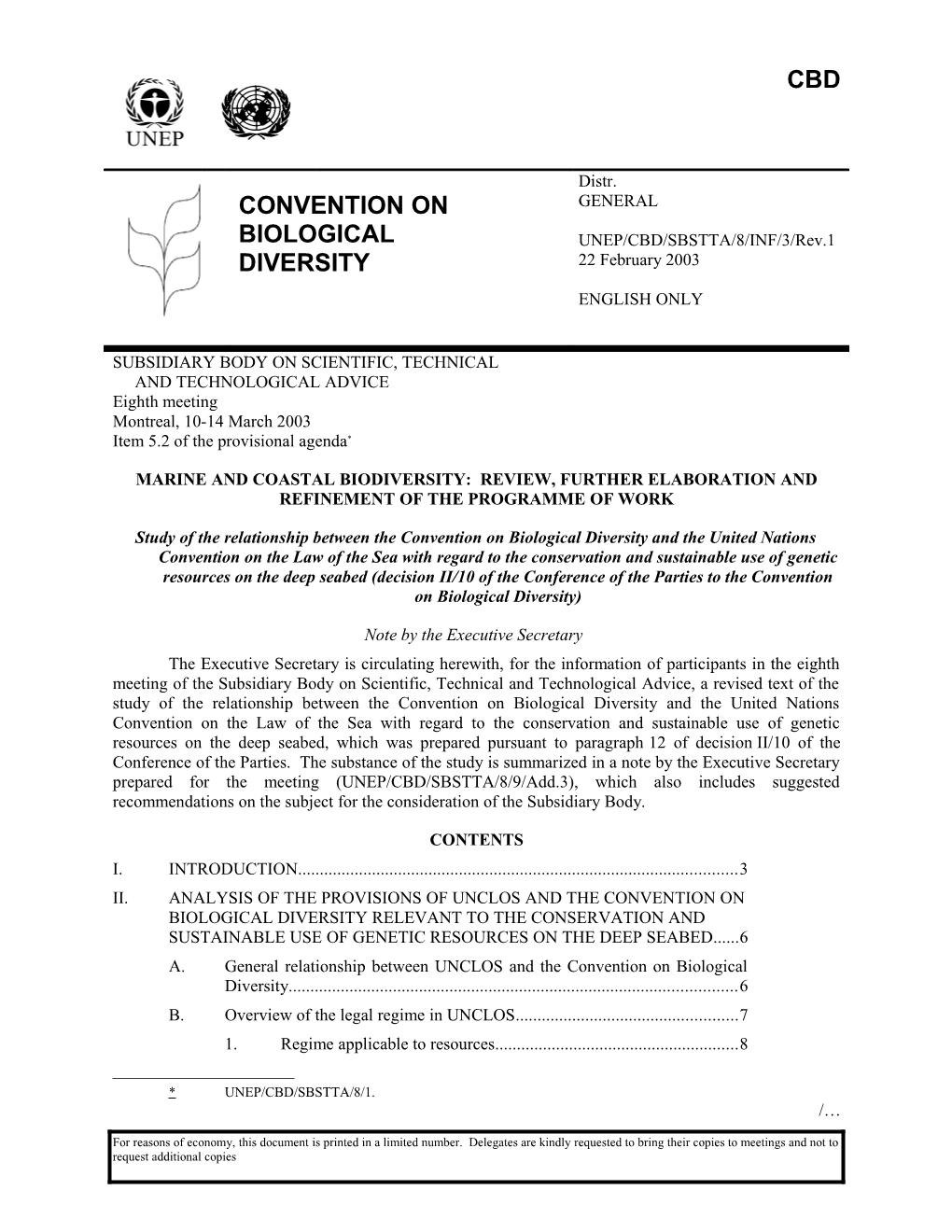 Study of the Relationship Between the Convention on Biological Diversity and the United