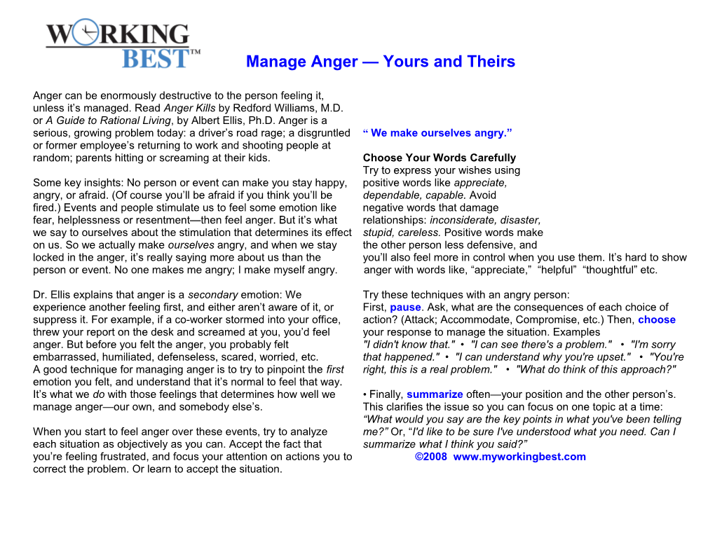 Manage Anger Yours and Theirs (795 Wds)