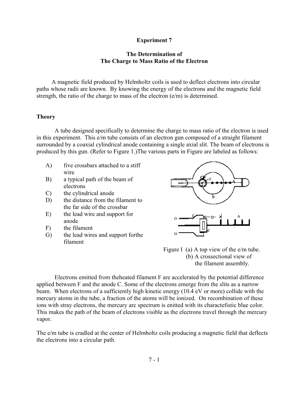 Phys 22 the Determination of the Charge to Mass Ratio of the Electron