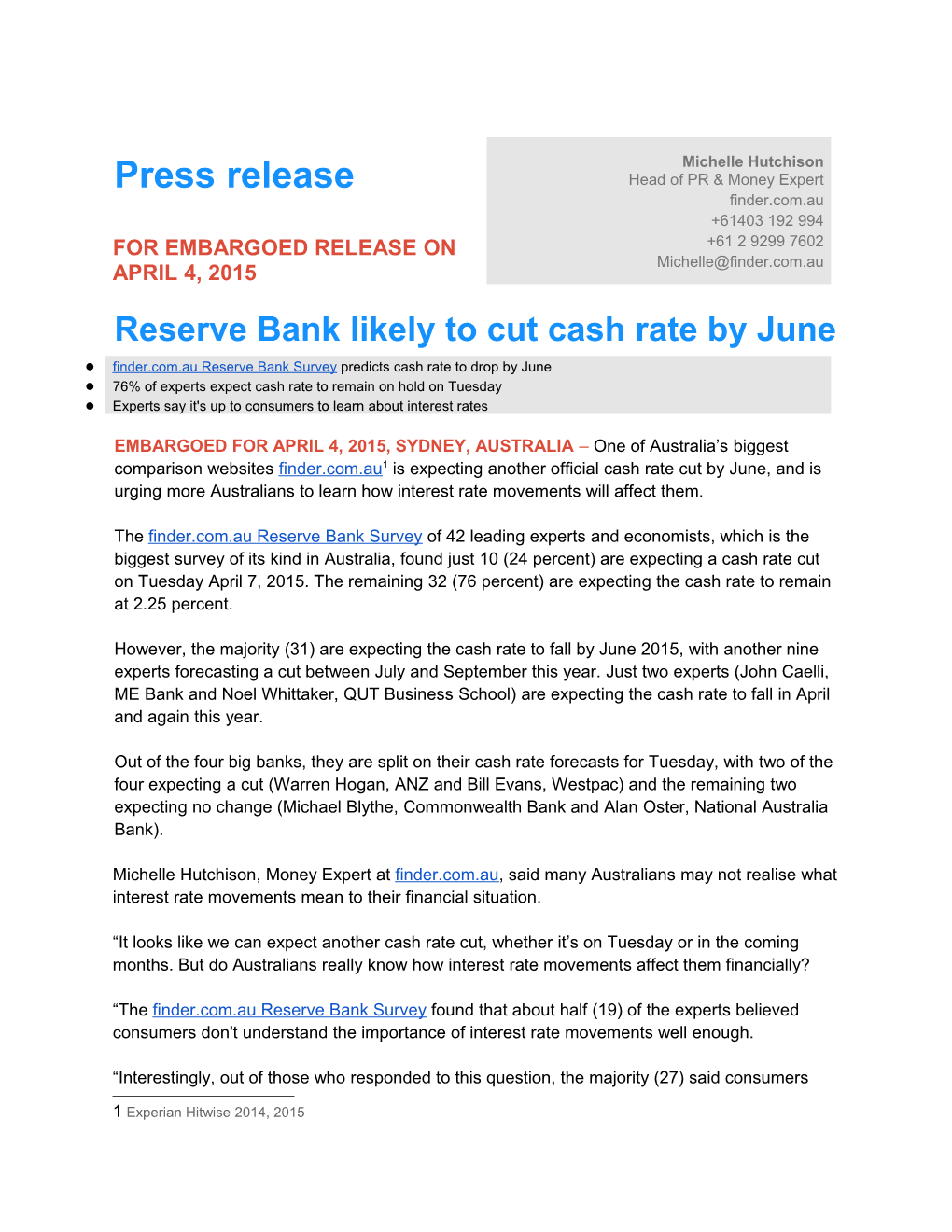 Reserve Bank Likely to Cut Cash Rate by June