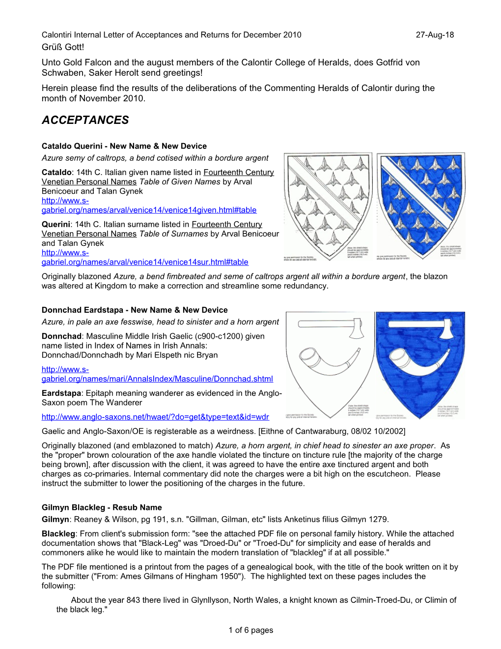 Calontiri Internal Letter of Acceptances and Returns for December 201018-Sep-18